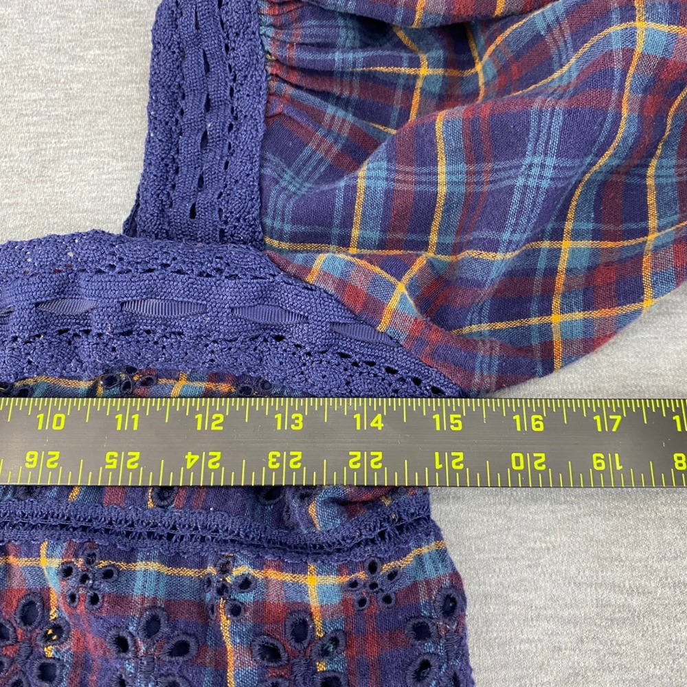 American Eagle Plaid Eyelet Lace Crop Top Purple Blue Small‎ Boho Cottagecore - Picture 8 of 8